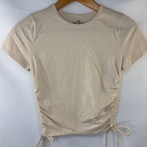 Hollister Tan Beige Baby Tee Ruched Side Tie Detail Crop Top Size S